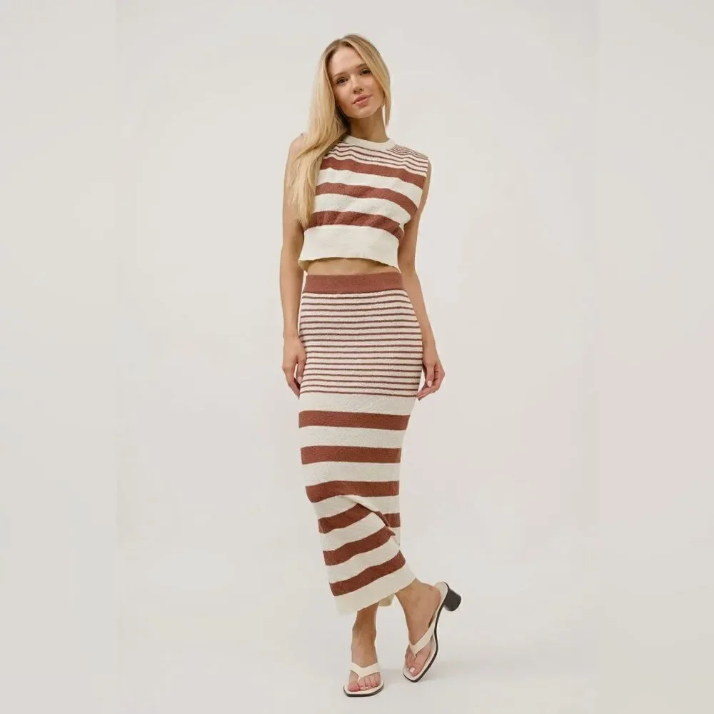 085. KNITTED STRIPE SET- CROP TOP AND MIDI SKIRT